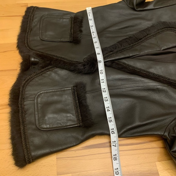 Bianca Nygard genuine leather with genuine fur trim one button blazer brown 6 - Picture 12 of 15
